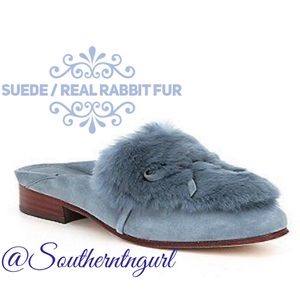 NWT A*D & DAUGHTERS ”Grigon” Suede & Real Fur Mules Slip Ons Shoes